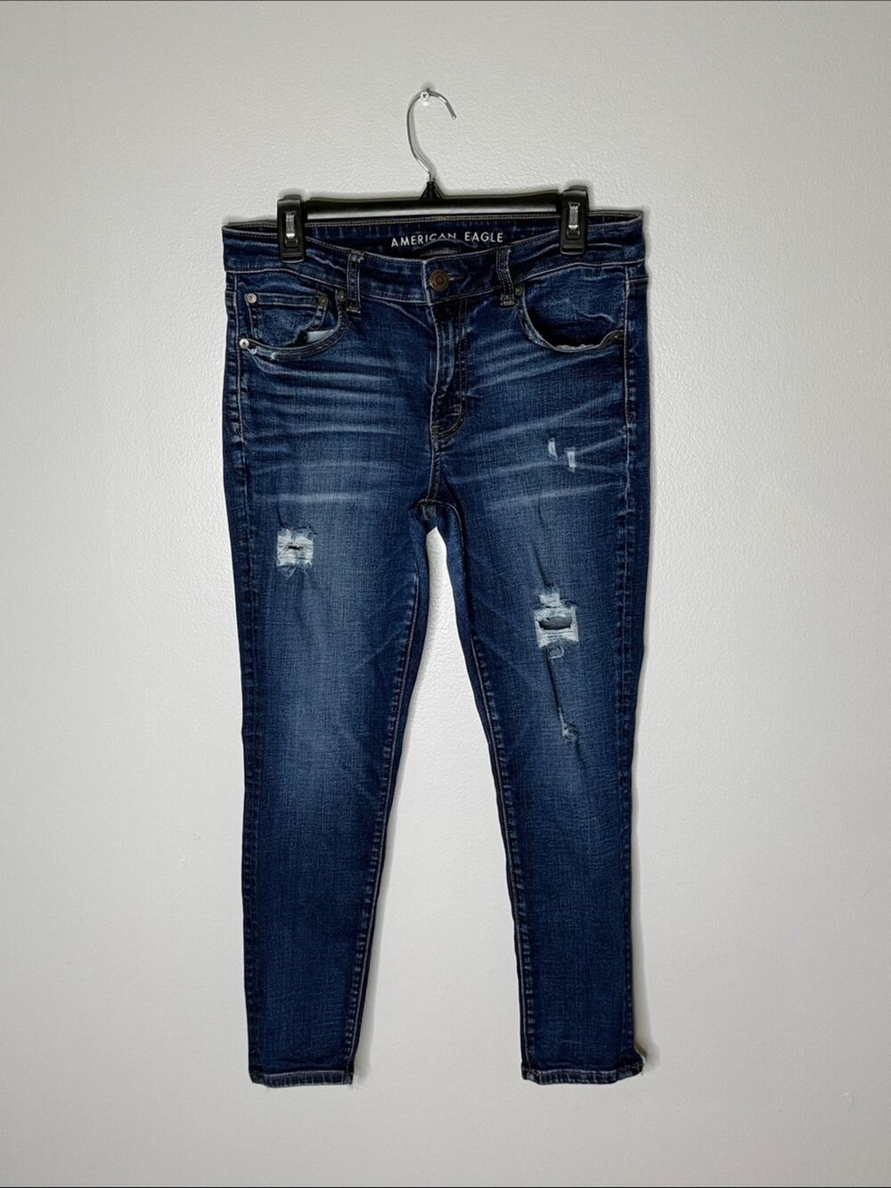 American Eagle Outfitters Women's Indigo Ripped Skinny Jeans Jegging 12